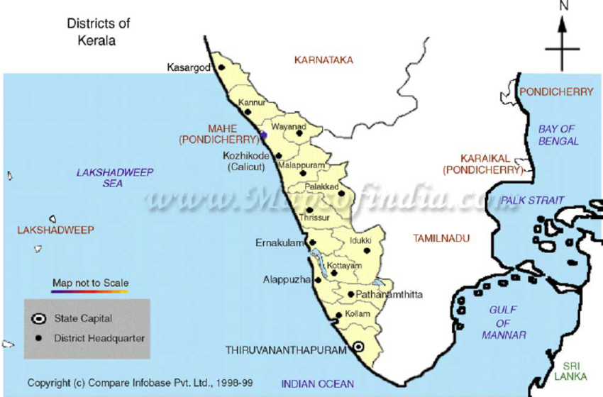 Fig1MapofKeralawithitsboundariesandvariousdistrictsSource